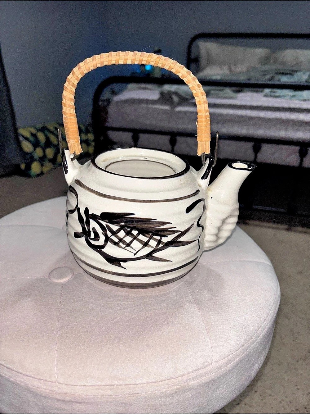 Hand-Painted Abstract Teapot in White & Black